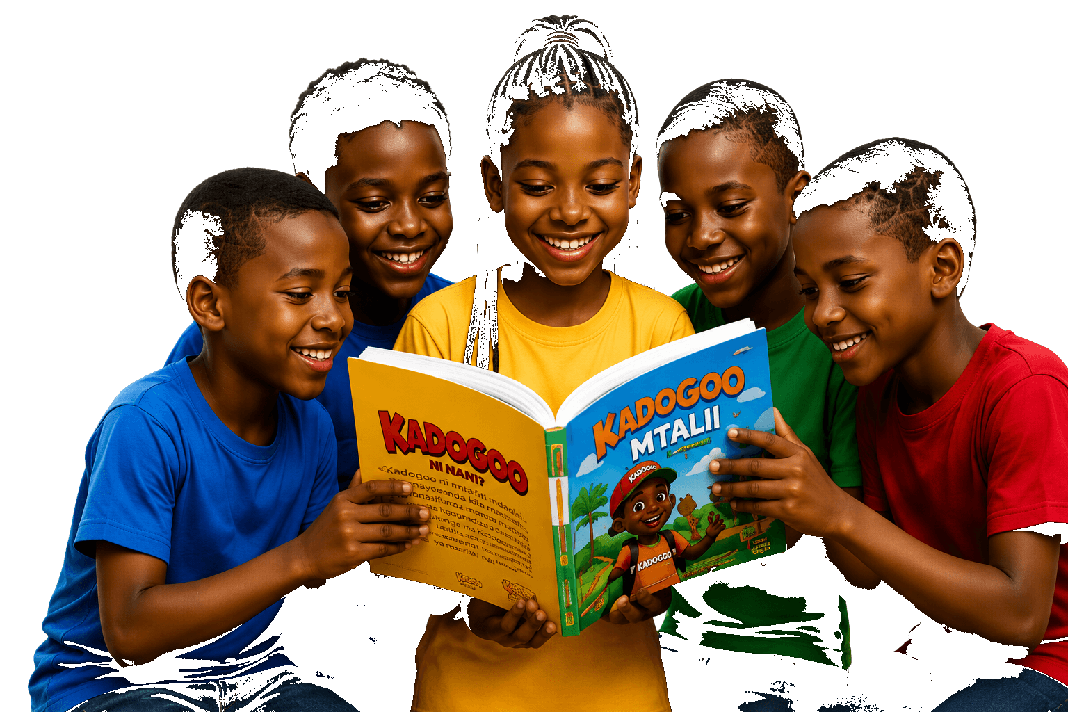 Watoto wakisoma kitabu cha Kadogoo